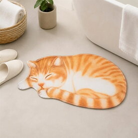 玄関マット 猫型 バスマット リアル 眠る猫 ダイカット 室内 吸水 速乾 滑り止め お風呂 足ふき おしゃれ アニマル 洗える 子供部屋 リビング キッチン 廊下 インテリア プレゼント