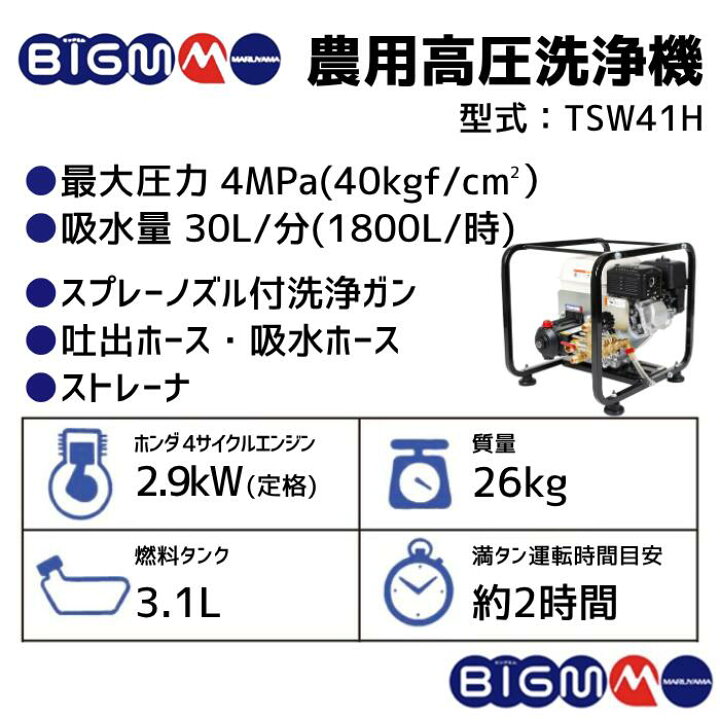 楽天市場】丸山製作所 BIGM オフィシャルショップ ＜ 高圧洗浄機TSW41H 