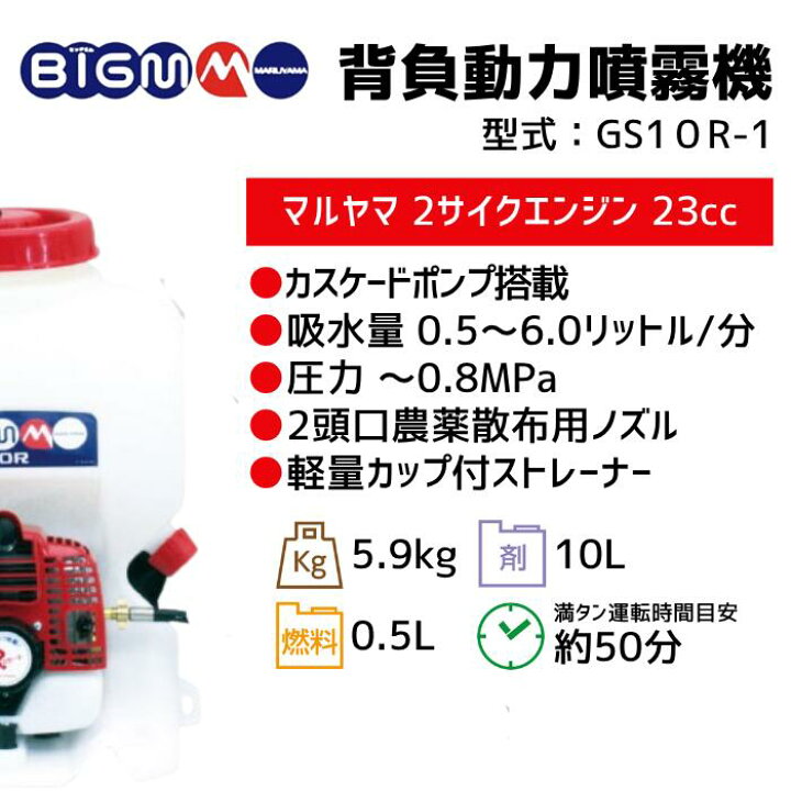 楽天市場】丸山製作所 BIGM ＜ 背負動力噴霧機 GS10R-1＞ : 丸山製作所