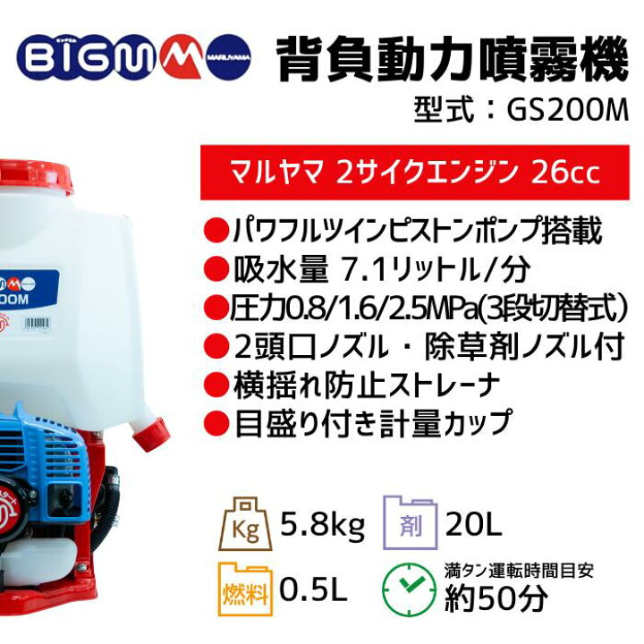 楽天市場】丸山製作所 BIGM ＜ 背負式動力噴霧機 GS200M ＞ : 丸山製作所