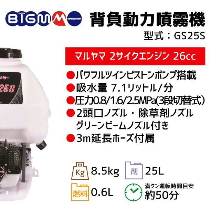 楽天市場】丸山製作所 BIGM ＜ 背負式動力噴霧機 GS25S ＞ : 丸山製作所