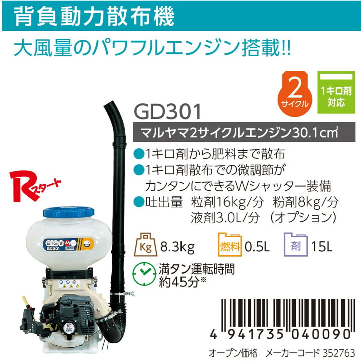 楽天市場】丸山 BIG-M ＜ 背負動力散布機 GD301 ＞1キロ剤から肥料まで 