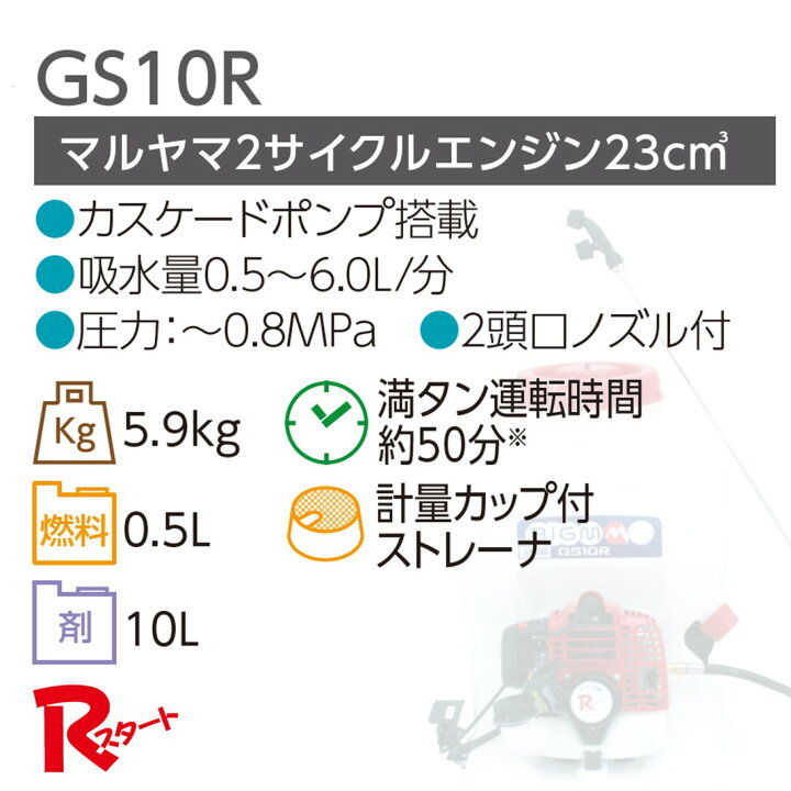 楽天市場】＜ 背負動力噴霧機 GS10R＞ 丸山 BIGM 薬剤タンク10L 吸水量 