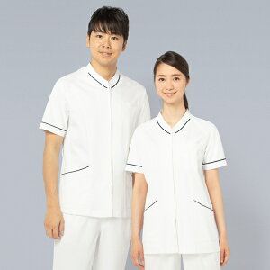 055 スクラブ(男女兼用) 半袖 白衣 診察着 医療 介護 KAZEN カゼン 薬局衣 医療
