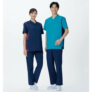 971 スクラブ 半袖 男女兼用 白衣 診察着 医療 介護 KAZEN カゼン 薬局衣 医療