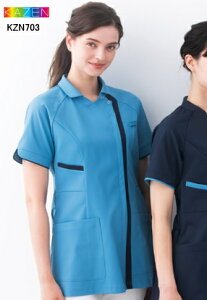 KZN703 レディススクラブ ジャケット 半袖(男女兼用) 白衣 診察着 医療 介護 KAZEN カゼン 薬局衣 医療