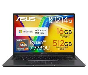 ASUS Vivobook M1405YA-R7YAWS 14�C���` Ryzen 7 7730 SSD�F512GB �������e��16GB Office 2024���� Windows 11 �C���f�B�[�u���b�N