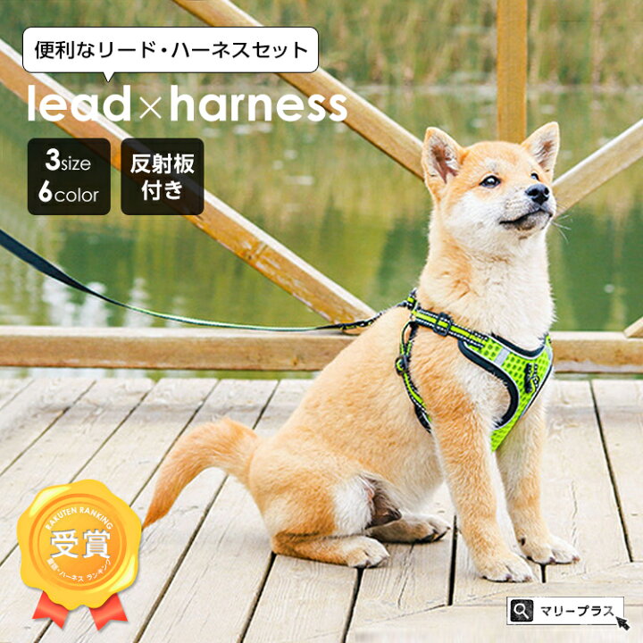 楽天市場 ランキング受賞 犬 ハーネス リード セット 反射板付き 胴輪 小型犬 中型犬 大型犬 脱げない 抜けない 着脱簡単 おしゃれ 光る 反射材 散歩 お出かけ 夜の散歩 カラフル ベーシック 犬用 いぬ ペット用品 送料無料 Maryplus マリープラス