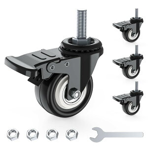 【冬得★P18倍!】DEWEL キャスター M8 車輪 2インチ ネジ式キャスター 自在式キャスター ブレーキ付き 360°回転 静音 50mm 耐荷重240KG 交換用 ゴムキャスター 取替えキャスター ネジ込み式 4個セ