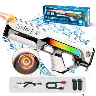 【2025新進化】電動ウォーターガン 光る 水鉄砲 電動 LEDライト&自動給水&ボトル外接可 電動水鉄砲 長距…