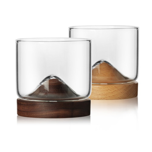 新しいウイスキーガラス グラス コップ お酒 小さなガラス 和風山木製 ボトムワイングラス オリジナリティ クリエイティブ 肥厚ガラス クルミ 欅