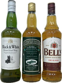 ウイスキーセット 送料無料 飲み比べ 3本セット ブラック＆ホワイト ネヴィスデュー ベル 詰め合わせ プレゼント ギフト 贈り物