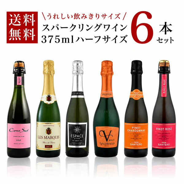 ワインセット セレクト スパークリング ワイン ハーフサイズ 6本セット 375ml ハーフボトル 泡 飲みきりサイズ