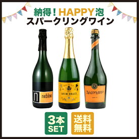 酒宝庫MASHIMO 納得! HAPPY泡・スパークリングワイン3本セット 〈送料無料〉