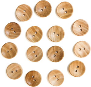 ウッドボタン 二つ穴ボタン ナチュラル シャツボタン ウッド ボタン ブラウン 木目 木製 15個入り【15mm】きらきらぷんぷん丸 B-079
