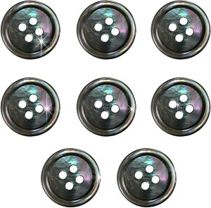 シェルボタン 貝ボタン 貝製 片面 黒蝶貝 シャツ ボタン 四つ穴ボタン 黒 ブラック 8個入り【15mm】きらきらぷんぷん丸 B-089