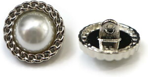 パールボタン 装飾 【チェーン風 シルバー】 ホワイト 白 ビジュー 飾り 縫製 袖口 10個入り 【15mm】 きらきらぷんぷん丸 B-123