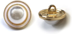 パールボタン 装飾 【ゴールド 白フチ】 ホワイト 白 パール 10個入り 【15mm】ビジュー 飾り 縫製 袖口 きらきらぷんぷん丸 B-158