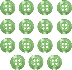 四つ穴ボタン ツヤあり 【グリーン】 緑 ボタン 光沢 カラーボタン シャツボタン 15個入り 【11.5mm】 きらきらぷんぷん丸 B-762
