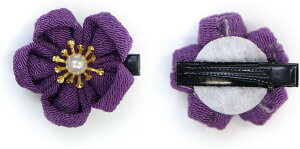 和風 ちりめん 花 ヘアクリップ 【パープル】 2個入り 約3cm 紫 つまみ細工 髪留め 和小物 和装 着物 浴衣 可愛い きらきらぷんぷん丸 HPNN-017