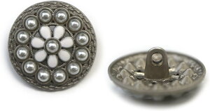 パールボタン 装飾 足つき 花柄【23mm】5個入り パール ボタン シルバー ホワイト 手芸 飾りボタン かわいい おしゃれ きらきらぷんぷん丸 B-315