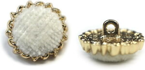 スエード調 布ボタン 【ホワイト】 白 金フチ ボタン 飾りボタン 縫製ボタン 袖口ボタン 10個入り 【18mm】 きらきらぷんぷん丸 B-427