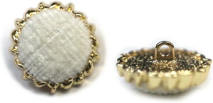 スエード調 布ボタン 【ホワイト】 白 金フチ ボタン 飾りボタン 縫製ボタン 袖口ボタン 8個入り 【21.5mm】 きらきらぷんぷん丸 B-428