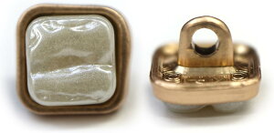 装飾ボタン 金属 足つき【ホワイト 凹凸あり】金フチ 四角 スクエア ボタン おしゃれ アンティーク レトロ 手芸 10個入り【12.5mm】きらきらぷんぷん丸 B-453