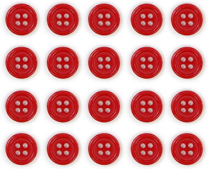 四つ穴ボタン 【レッド】 赤 ツヤあり カラー ボタン シャツボタン 20個入り 【11.5mm】 きらきらぷんぷん丸 B-591