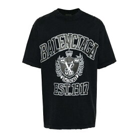 BALENCIAGA MEDIUM FIT LOGO T-SHIRTS バレンシアガ カレッジロゴ ペイントTシャツ メンズ レディース ユニセックス トップス ブラック 通販 オンライン 401739784tovk18