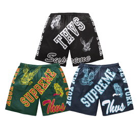 【残りわずか!】SUPREME VARSITY MESH SHORT シュプリーム バーシティー メッシュ ショーツ 半ズボン 半パン ハーフパンツ プリント ミミズク 春夏 ストリート メンズ ネイビー グリーン ブラック S M L サイズ オンライン