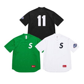 SUPREME S LOGO BASEBALL HENLEY シュプリーム S ロゴ ベースボール ヘンリー シャツ 半袖 メッシュ Tシャツ 春夏 野球 ロゴ ナンバー メンズ グリーン ホワイト ブラック S M L XL サイズ ラージ サイズ オンライン