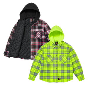 �y�R���{���i�z �y�ŒZ���������z SUPREME × DICKIES LINED ZIP UP HOODED FLANNEL SHIRT �V���v���[�� × �f�B�b�L�[�Y ���C�� �W�b�v�A�b�v �t�[�h �t�����l�� �V���c ���� �u���b�N �l�I���O���[�� S M L XL