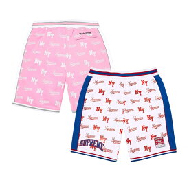 【コラボ商品】 【最短即日発送】 SUPREME × MITCHELL & NESS MONOGRAM BASKETBALL SHORT シュプリーム × ミッチェル & ネス モノグラム バスケットボール ショーツ 半ズボン 半パン ストリート メンズ ホワイト ピンク S M L XL ラージ サイズ オンライン