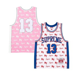 【コラボ商品】 【最短即日発送】 SUPREME × MITCHELL & NESS MONOGRAM BASKETBALL JERSEY シュプリーム × ミッチェル & ネス モノグラム バスケットボール ジャージ タンクトップ ストリート メンズ ホワイト ピンク S M L XL ラージ サイズ オンライン