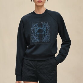 【最短即日発送】 HERMES DELLA CAVALLERIA RAGLAN SLEEVE EMBROIDERED SWEATSHIRT エルメス ラグランスリーブスウェット デッラ カヴァッレリア 刺繍 長袖 トレーナー 秋冬 レディース マリン×ブルー 34 36 38 サイズ オンライン