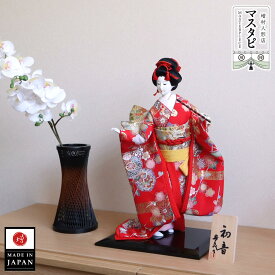 日本人形 寿喜代作 「初音」赤 尾山人形 工芸品 ケース 可愛い コンパクト 和モダン おしゃれ 国産 インテリア 増村人形店