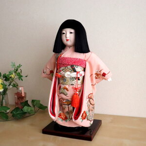 元賀章介作 10号(尺)正絹手刺繍 四君子 ピンク色 手塗本漆塗台  市松人形 女の子 かわいい 上品 童 国産 雛人形 お雛様