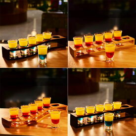 7点セット ショットグラスセット 25ml ショットグラス ホルダーセット サービングトレイ ショットグラス テキーラウイスキー ウォッカスピリット パーティー用