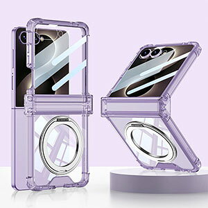 Galaxy Z Flip8 5G �N���A �P�[�X �ϏՌ� �J�o�[ �����h�~ �����h�~ �����O�t�� �X�^���h�@�\ TPU+�����t�B���� �v���X�`�b�N�� �X�}�z�ی�P�[�X �l���̏Ռ��z���⋭ �T���X�� �M�����N�V�[ Z 
