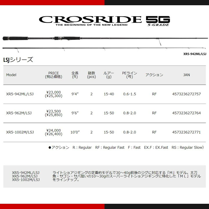 楽天市場】メジャークラフト クロスライド 5G XR5-962M/LSJ 釣竿 送料 