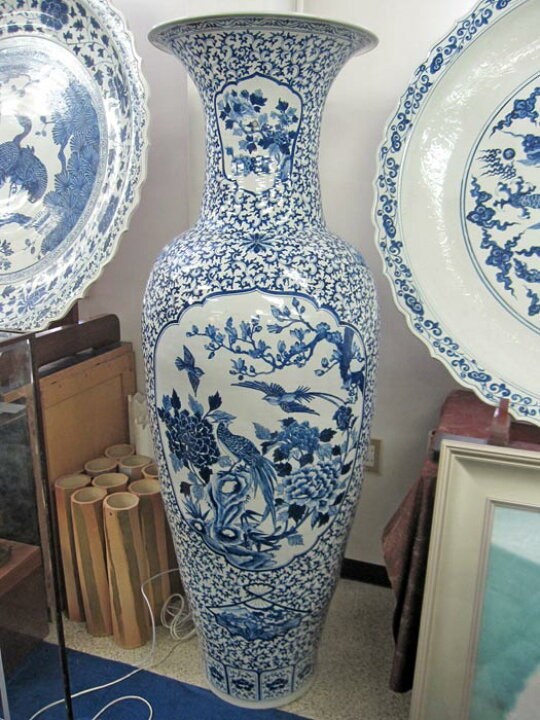 楽天市場】有田焼 染付花鳥図大壺 高さ約1m55cm 陶磁器 花瓶 花生 美術 