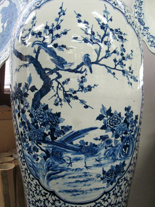楽天市場】有田焼 染付花鳥図大壺 高さ約1m55cm 陶磁器 花瓶 花生 美術 