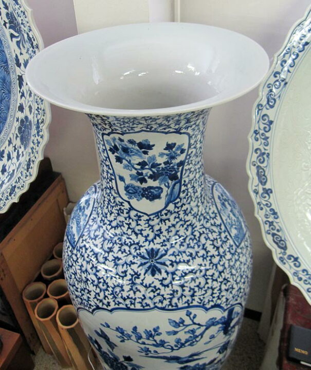 楽天市場】有田焼 染付花鳥図大壺 高さ約1m55cm 陶磁器 花瓶 花生 美術 