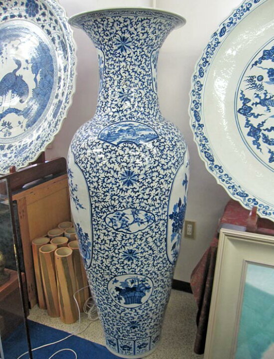 楽天市場】有田焼 染付花鳥図大壺 高さ約1m55cm 陶磁器 花瓶 花生 美術 