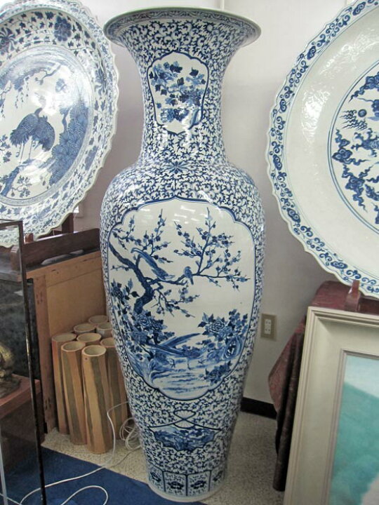 楽天市場】有田焼 染付花鳥図大壺 高さ約1m55cm 陶磁器 花瓶 花生 美術 