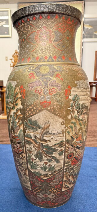 楽天市場】薩摩焼 金彩色絵 武者図 飾り壺 高さ約73cm 彩金 美術品 侍 