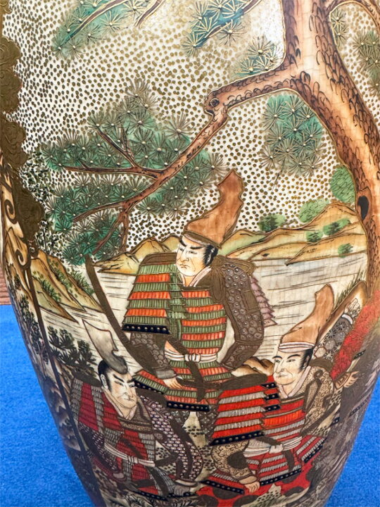 楽天市場】薩摩焼 金彩色絵 武者図 飾り壺 高さ約73cm 彩金 美術品 侍 