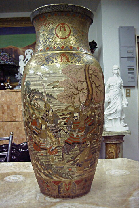 楽天市場】薩摩焼 金彩色絵 武者図 飾り壺 高さ約73cm 彩金 美術品 侍 