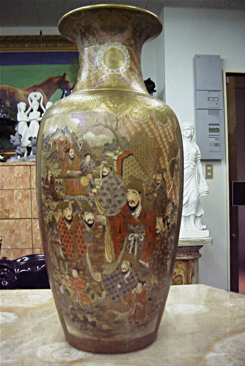 楽天市場】薩摩焼 金彩色絵 人物図飾り壺 高さ約72cm 工芸品 金襴手 彩 
